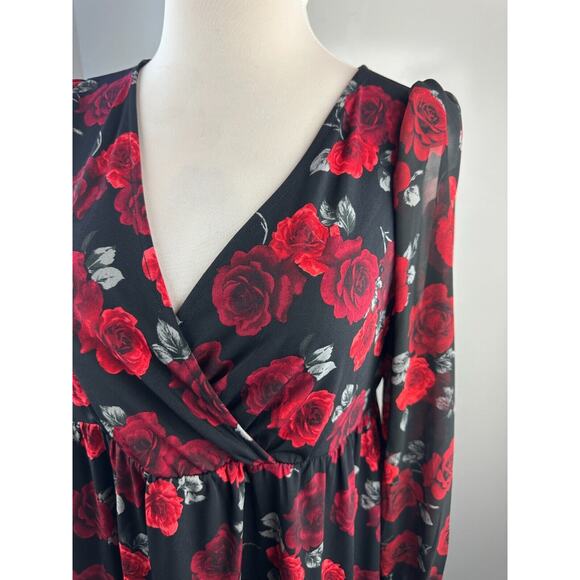 Torrid Rose Print V-Neck Blouse Sheer Ruffle Long Sleeve Top Plus Size 1 1X - Picture 4 of 15